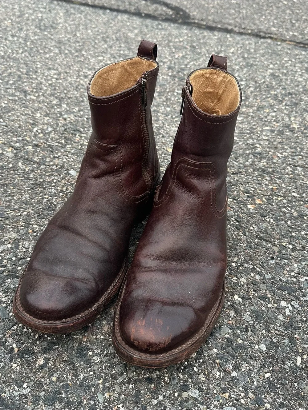 Frye Inside Zipper Brown Boots Used Fair